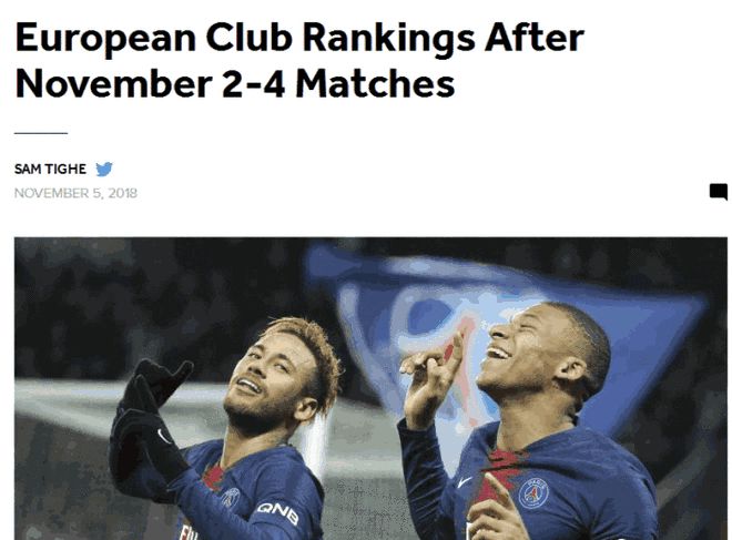 欧洲俱乐部实力排名：尤文第一，曼联第十四，皇马仅排第十六！